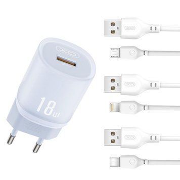 Мережевий зарядний пристрій (адаптер) 2в1 XO L157 1USB/QC3.0/18W + Data Cable USB to Lightning blue mzp-xo-l157-blue фото