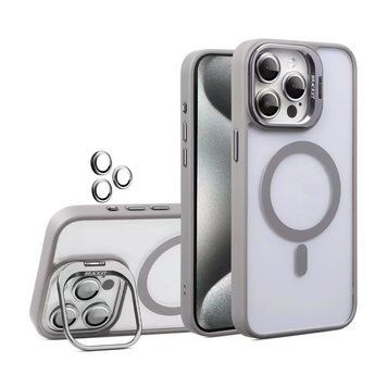 Чохол з функцією MagSafe для Apple iPhone 15 з підставкою та захистом для камер light grey 2710000295242 фото
