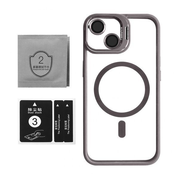 Чохол з функцією MagSafe для Apple iPhone 15 з підставкою та захистом для камер light grey 2710000295242 фото