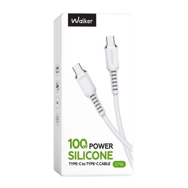 Кабель USB WALKER C795 Type-C to Type-C 100W white cabel-usb-walcker-c975-tc-tc-bl фото