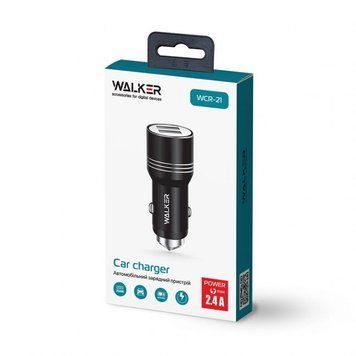 Автомобільний зарядний пристрій (адаптер) 2в1 WALKER WCR-21 2USB 1.0А / 2.4A + Data Cable USB to Micro black azp-walk-wcr21/1-bl фото
