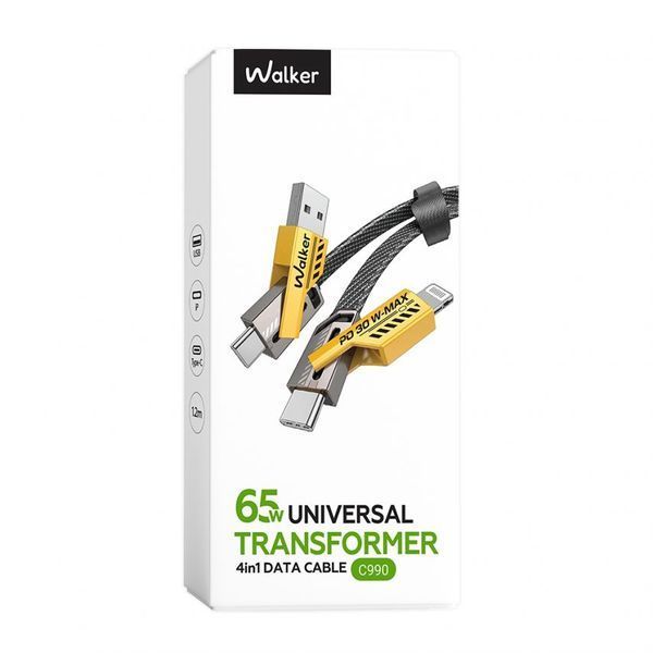 Кабель USB 4в1 WALKER C990 65W трансформер black/yellow cabel-usb-walcker-c990-transf-bl фото