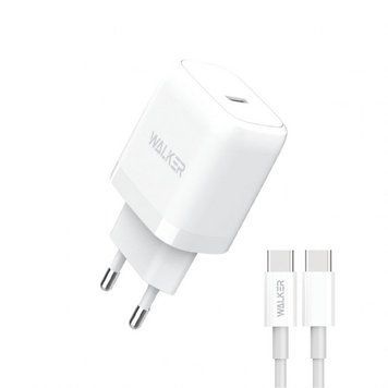 Мережевий зарядний пристрій (адаптер) 2в1 WALKER WH-63 PD_20W + Data Cable Type-C to Type-C white mzp-wal-wh63-wh-2 фото