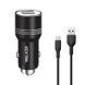 Автомобільний зарядний пристрій (адаптер) 2в1 WALKER WCR-21 2USB 1.0А / 2.4A + Data Cable USB to Type-C black azp-walk-wcr21/2-bl фото 1