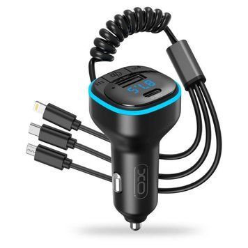 Автомобільний зарядний пристрій (адаптер) - FM-трансмітер XO BCC07 PD / 3.1A + Data Cable USB to Lightning/Micro/Type-C black azp-xo-bcc07-bl фото