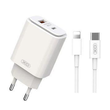 Мережевий зарядний пристрій (адаптер) 2в1 XO L90A PD_20W / QC3.0 / 18W + Data Cable Type-C to Lightning white mzp-xo-l90a-wh-1 фото