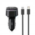 Автомобільний зарядний пристрій (адаптер) - FM-трансмітер 2в1 XO BCC17 PD30W + Data Cable Type-C to Lightning black azp-xo-bcc17-bl фото