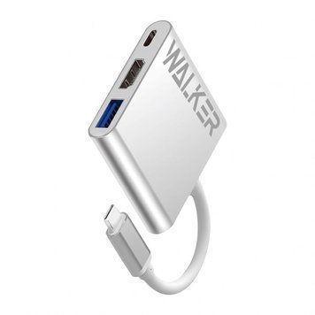 Перехідник USB-хаб 3в1 WALKER WHUB-35 з роз'ємом Type-C silver cab-hub-walk-whub35-gr фото