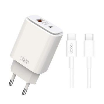 Мережевий зарядний пристрій (адаптер) 2в1 XO L90A PD_20W / QC3.0 / 18W + Data Cable Type-C to Type-C white mzp-xo-l90a-wh-2 фото