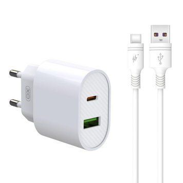 Мережевий зарядний пристрій (адаптер) 2в1 XO L81A PD_20W / QC3.0_18W + Data Cable USB to Type-C white mzp-xo-l81a-wh фото