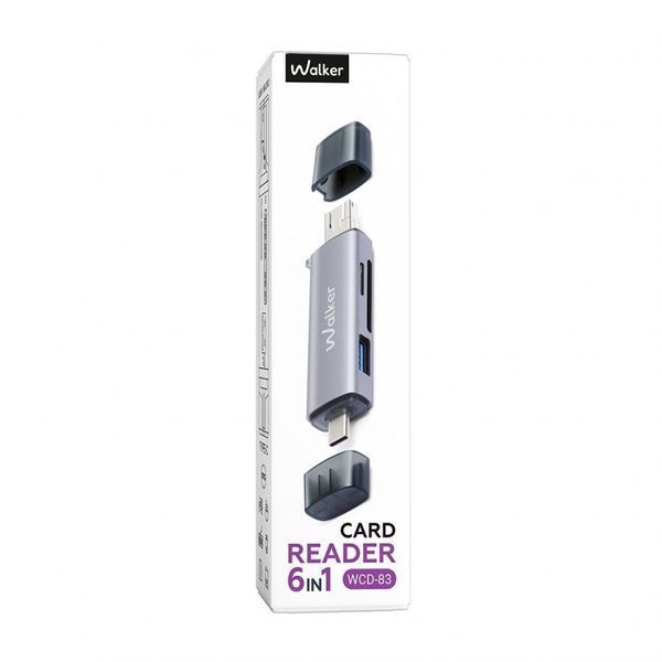 Кардрідер 6в1 WALKER WCD-83 (вихід USB/Micro, Type-C) grey Reader_Walker_wcd83 фото