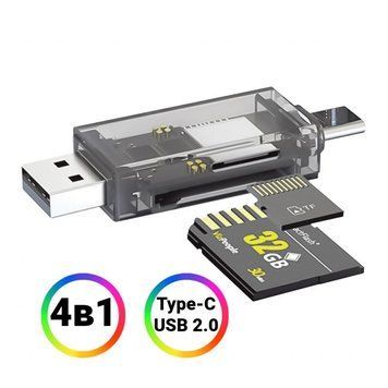 Кардрідер WALKER WCD-72 microSD, SD (вихід USB2.0, Type-C) прозорий Reader_Walker_wcd72 фото
