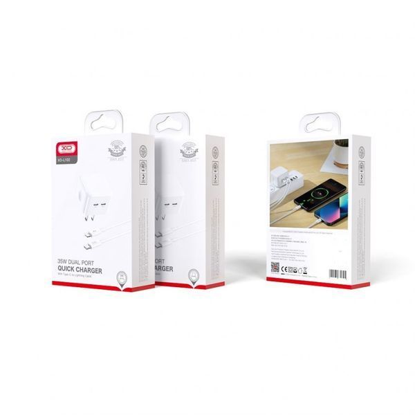 Мережевий зарядний пристрій (адаптер) 2в1 XO L102 2xPD / 35W + Data Cable Type-C to Type-C white mzp-xo-l102-wh-1 фото
