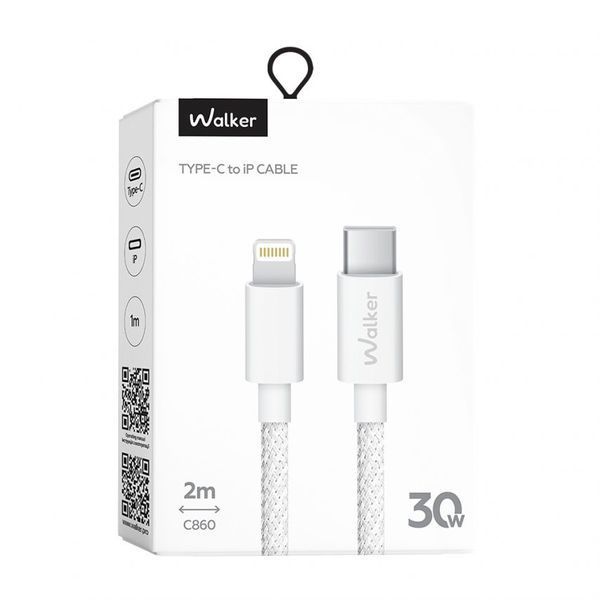Кабель USB WALKER C860 Type-C to Lightning 30W 2м white cabel-usb-walcker-c860-ip-tc-wh-2m фото