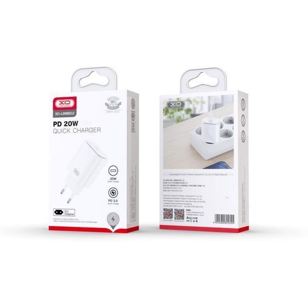 Мережевий зарядний пристрій (адаптер) 2в1 XO L90B PD_20W + Data Cable Type-C to Type-C white mzp-xo-l90b-wh фото