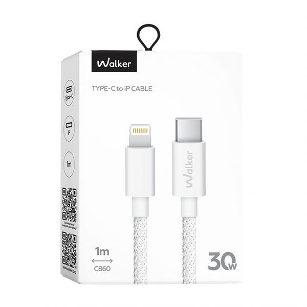 Кабель USB WALKER C860 Type-C to Lightning 30W white cabel-usb-walcker-c860-ip-tc-wh фото