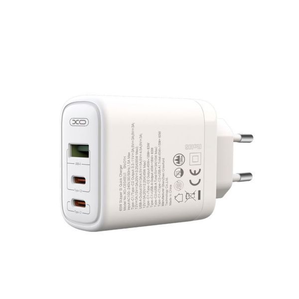 Мережевий зарядний пристрій (адаптер) XO CE04 Super Si 2xPD_65W / QC_45W white mzp-xo-ce04-wh фото