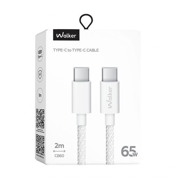 Кабель USB WALKER C860 Type-C to Type-C 65W 2м white cabel-usb-walcker-c860-tc-tc-wh-2m фото