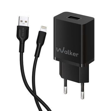 Мережевий зарядний пристрій (адаптер) 2в1 WALKER WH-26 1USB / 2.4A + Data Cable USB to Lightning black mzp-wal-wh26-bl-1 фото