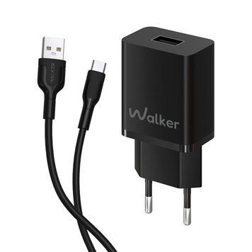 Мережевий зарядний пристрій (адаптер) 2в1 WALKER WH-26 1USB / 2.4A + Data Cable USB to Micro black mzp-wal-wh26-bl-2 фото