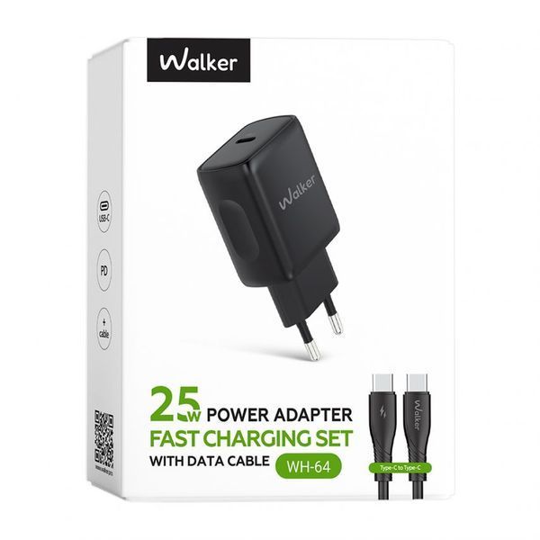 Мережевий зарядний пристрій (адаптер) 2в1 WALKER WH-64 PD_25W + Data Cable Type-C to Type-C black mzp-wal-wh64-bl-1 фото