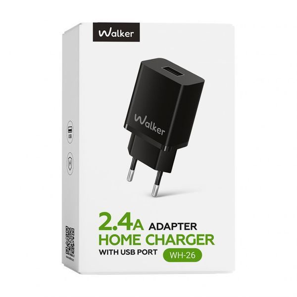 Мережевий зарядний пристрій (адаптер) WALKER WH-26 1USB / 2.4A black mzp-wal-wh26-bl-4 фото