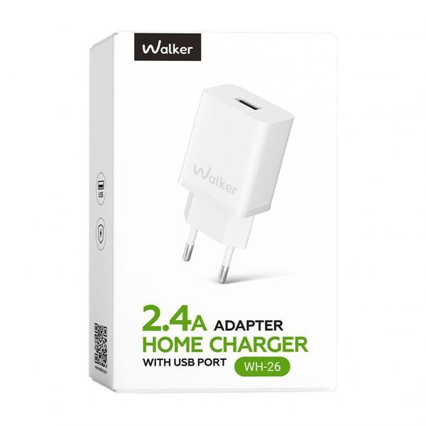 Мережевий зарядний пристрій (адаптер) WALKER WH-26 1USB / 2.4A white mzp-wal-wh26-wh фото