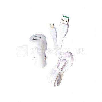 Автомобільний зарядний пристрій CHARGER 2в1 2USB 2.4A + Lightning white azp-charger-lig-wh фото