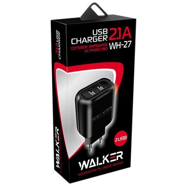 Мережевий зарядний пристрій (адаптер) WALKER WH-27 2USB / 2.1A black mzp-wal-wh27-bl-2 фото