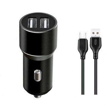 Автомобільний зарядний пристрій (адаптер) 2в1 XO TZ09 2USB / 2.4A / 12W + Data Cable USB to Micro black azp-xo-tz09/1-bl фото
