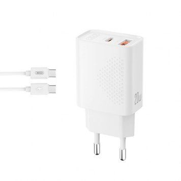 Мережевий зарядний пристрій (адаптер) XO L161 PD_20W / QC3.0_18W + Data Cable Type-C to Type-C white mzp-xo-l161-wh-1 фото