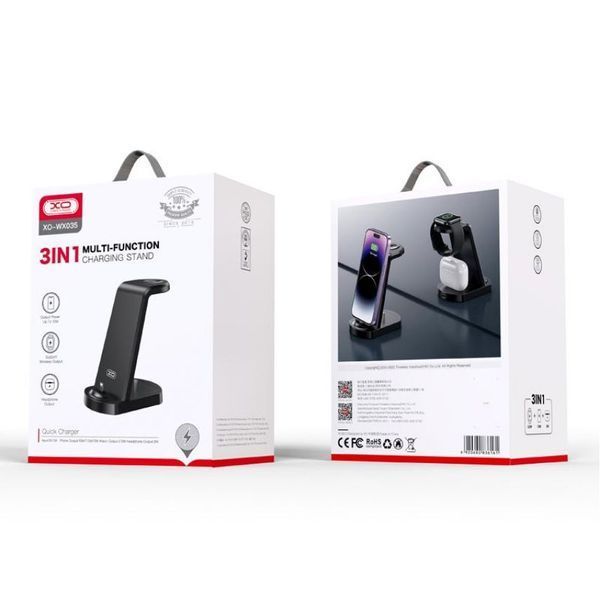 Бездротовий зарядний пристрій 3в1 XO WX035 15W (Apple Watch+iPhone+TWS) black bzp-xo-wx035-bl фото