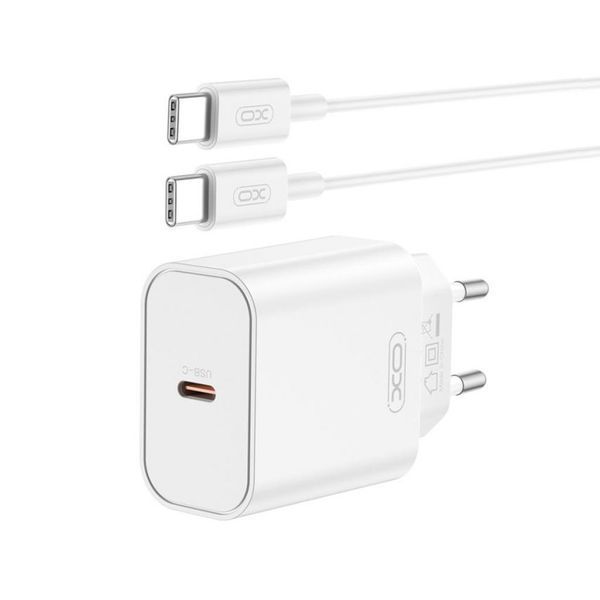 Мережевий зарядний пристрій (адаптер) 2в1 XO CE32 PD_20W + Data Cable Type-C to Type-C white mzp-xo-ce32-wh-2 фото