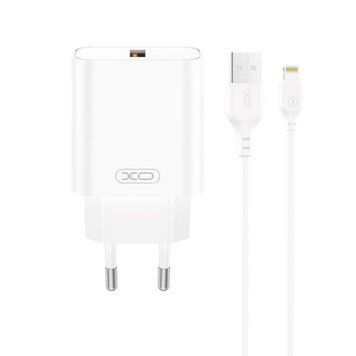 Мережевий зарядний пристрій (адаптер) 2в1 XO CE33 QC_18W + USB to Lightning white mzp-xo-ce33-wh-1 фото