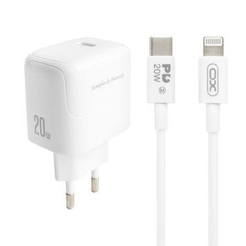 Мережевий зарядний пристрій (адаптер) 2в1 XO L136 PD_20W + Data Cable Type-C to Lightning white mzp-xo-l136-wh-1 фото