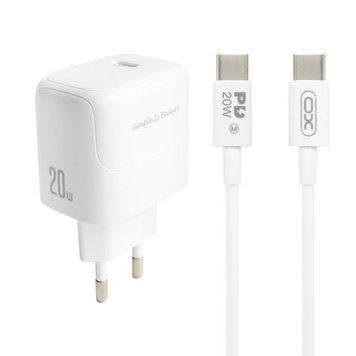 Мережевий зарядний пристрій (адаптер) 2в1 XO L136 PD_20W + Data Cable Type-C to Type-C white mzp-xo-l136-wh-2 фото