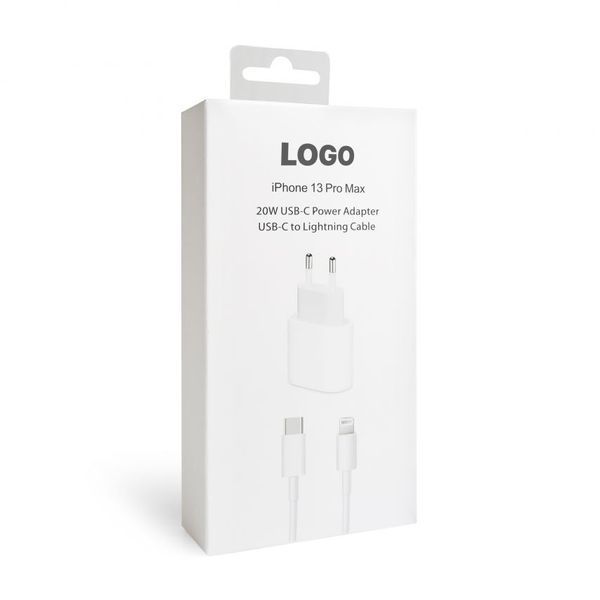 Мережевий зарядний пристрій (адаптер) для Apple iРhone A2347 PD / 20W + Data Cable Type-C to Lightning white High Quality carton box logo mzp-apl-a2347-wh-1 фото