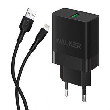 Мережевий зарядний пристрій (адаптер) 2в1 WALKER WH-35 1USB / QC3.0 / 3A / 18W + Data Cable USB to Lightning black mzp-wal-wh35-bl-1 фото