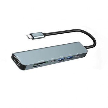 Перехідник USB-хаб 7в1 з роз'ємом Type-C grey cab-hub-7in1-gr фото