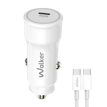 Автомобільний зарядний пристрій (адаптер) 2в1 WALKER WCR-63 PD_30W + Data Cable Type-C to Type-C 60W white azp-walk-wcr63/1-bl фото