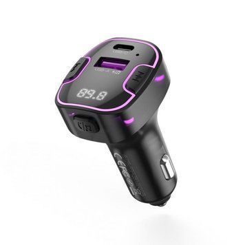 Автомобільний зарядний пристрій (адаптер) - FM-трансмітер XO BCC12 PD / USB / 3.1A black azp-xo-bcc12-bl фото